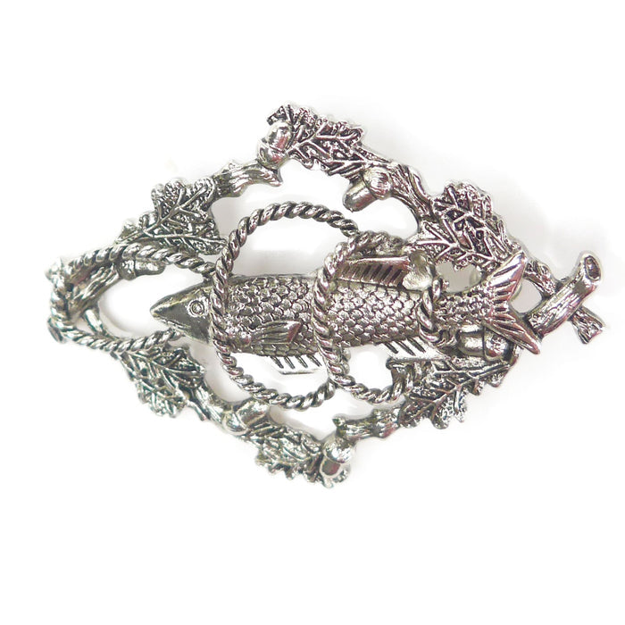 German Hunting Collectible Metal Hat Pin With Fish & Ropes