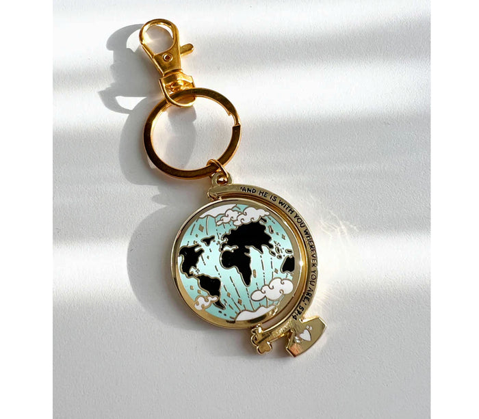 Globe Keyring "And He is with You Wherever You Are! Quote Lovin'