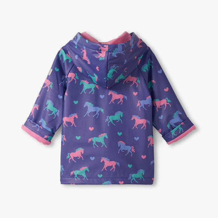 Hatley Snap Raincoat - Hearts & Horses-F25HHT1317 2-Pumpkin Pie Kids Canada