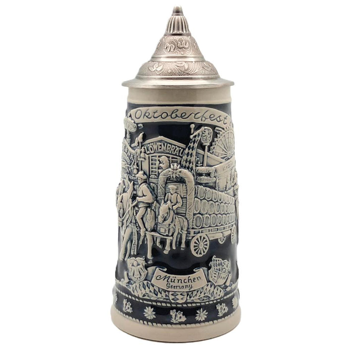 Munich Oktoberfest Stein & Wagon .75L with Etched Metal Lid - ScandinavianGiftOutlet
