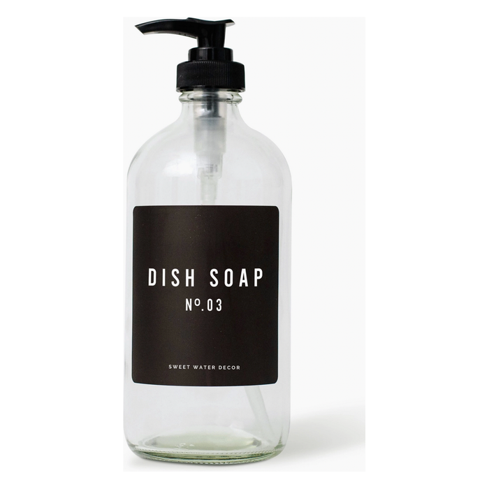 16oz Amber Glass Dish Soap Dispenser - Black Label