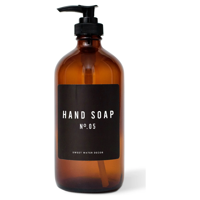 16oz Amber Glass Dish Soap Dispenser - Black Label