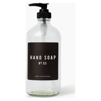 16oz Amber Glass Dish Soap Dispenser - Black Label
