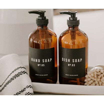16oz Amber Glass Dish Soap Dispenser - Black Label