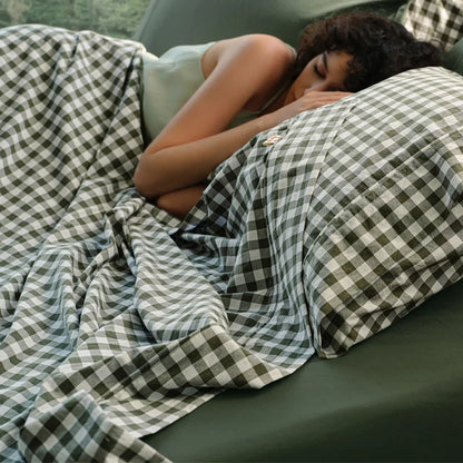 PureWoven™ 6pc green gingham washed cotton sheet set