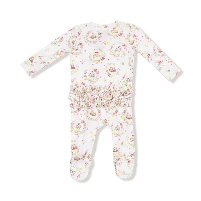 Angel Dear 2W Zipper Ruffle Footie - Floral Owl Families-128-F25-FOF NB-Pumpkin Pie Kids Canada