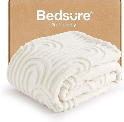 GentleSoft Arch Shaggy Sherpa Fleece Blanket in cream, showcasing plush texture and raised arch pattern.