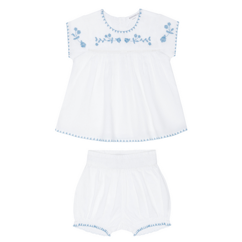 baby girls white embroidered top and bloomer set