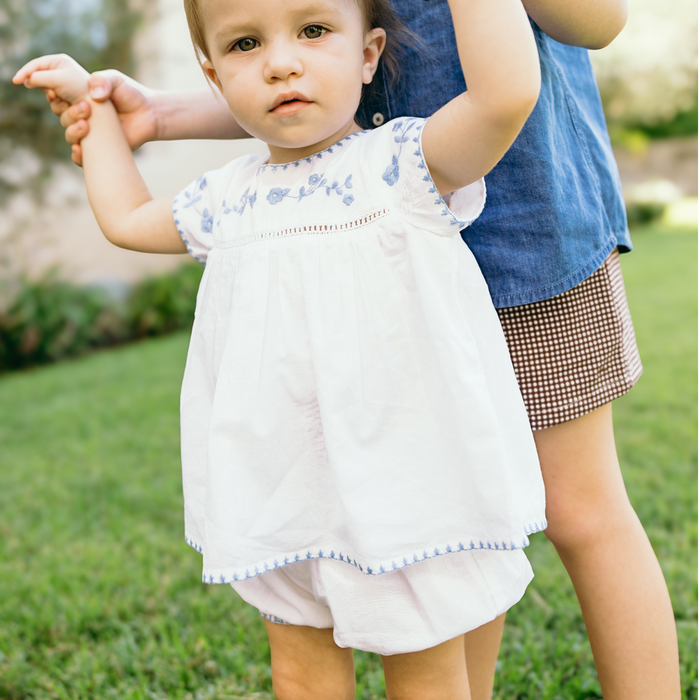 baby girls white embroidered top and bloomer set