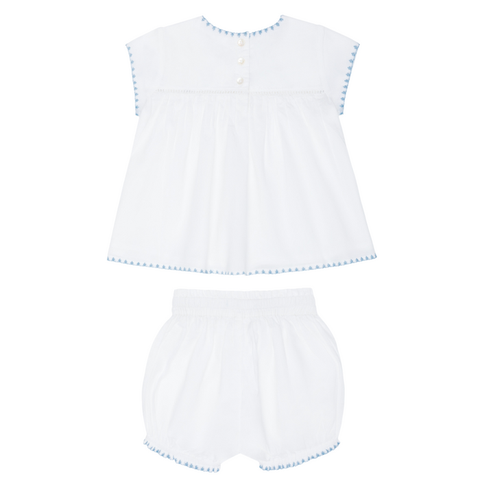 baby girls white embroidered top and bloomer set