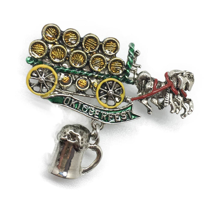 Brass Oktoberfest Beer Wagon Hat Pin with "Oktoberfest" Banner - ScandinavianGiftOutlet
