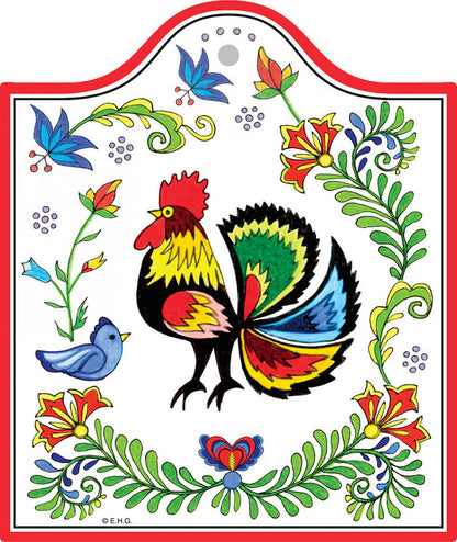 Ceramic Cheeseboard w/ Cork Backing: Rooster - ScandinavianGiftOutlet