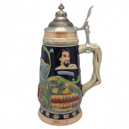 Ceramic Beer Stein Ludwig Theme w/Lid - ScandinavianGiftOutlet