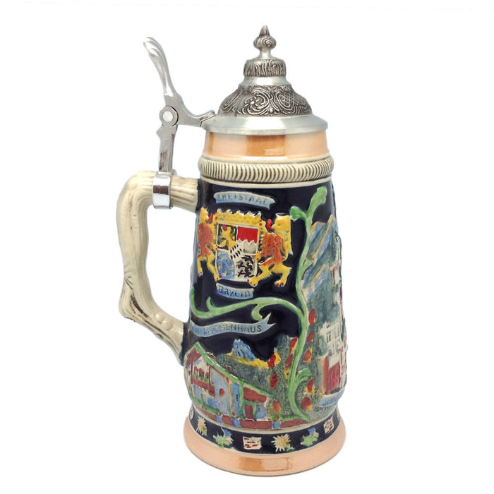 Ceramic Beer Stein Ludwig Theme w/Lid - ScandinavianGiftOutlet