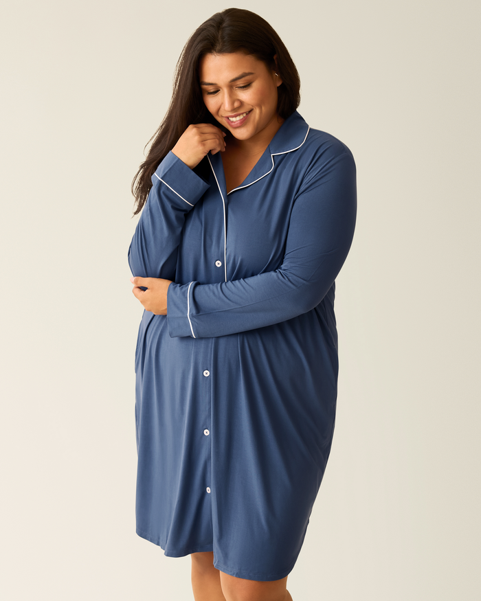 Clea Bamboo Long Sleeve Sleep Shirt | Slate Blue