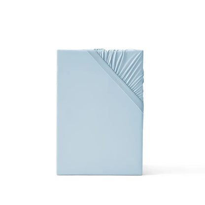 Light blue cooling fitted sheet with secure elastic fit