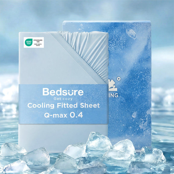 Bedsure light blue cooling fitted sheet with Q-max 0.4 fabric, OEKO-TEX certified