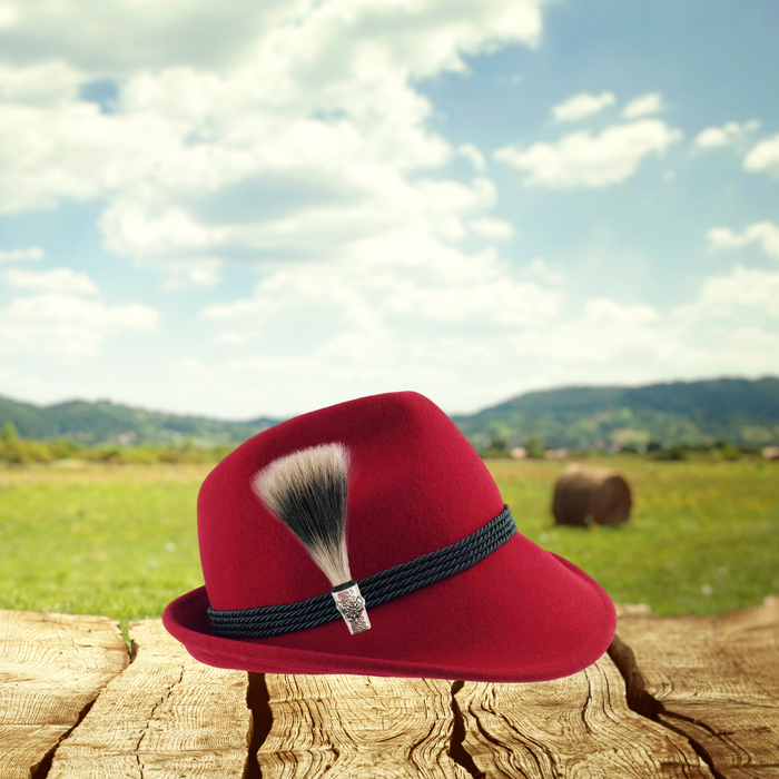 deluxe gamsbart with engraved edelweiss fedora hat pin - ScandinavianGiftOutlet