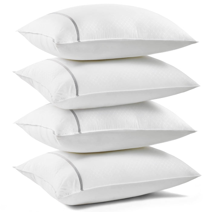 GentleSoft white diamond pattern pillows with gray piping, set of 4, on white background.