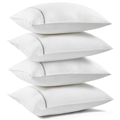 GentleSoft white diamond pattern pillows with gray piping, set of 4, on white background.