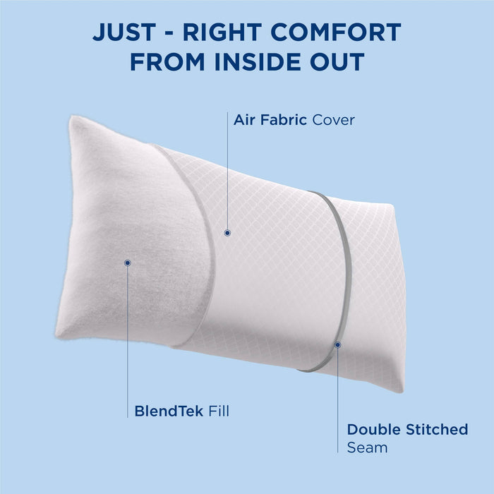 GentleSoft pillow cutaway: BlendTek fill, Air Fabric cover with diamond pattern. Shows construction & comfort.