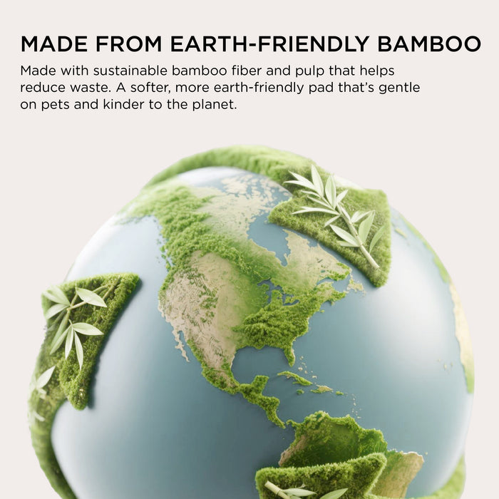 Sustainable bamboo fiber dog pee pads illustrated with an earth-friendly globe.