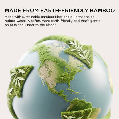 Sustainable bamboo fiber dog pee pads illustrated with an earth-friendly globe.