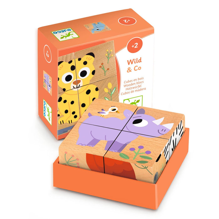 Djeco Wooden Cubes - Wild & Co-DJ01904-Pumpkin Pie Kids Canada