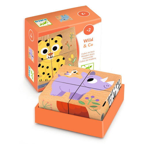 Djeco Wooden Cubes - Wild & Co-DJ01904-Pumpkin Pie Kids Canada