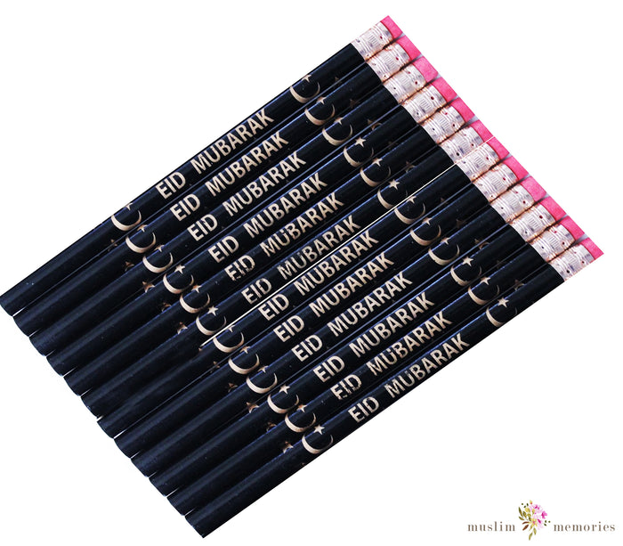 Eid Mubarak 12 Piece Pencils Set-Black/Gold Muslim Memories