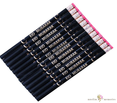 Eid Mubarak 12 Piece Pencils Set-Black/Gold Muslim Memories