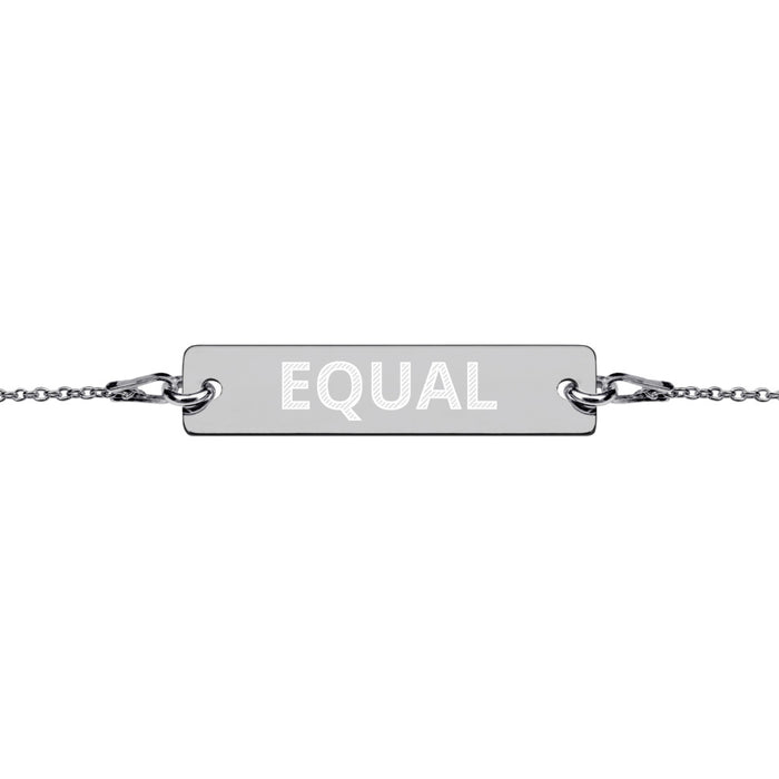 Equal Engraved Silver Bar Chain Bracelet