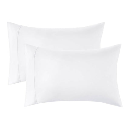 Two white GentleSoft microfiber pillowcases with envelope closure and stitched detail.