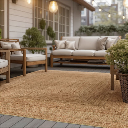 Faux Cashmere Jute-Look Area Rug. Natural polyester blend with intricate woven jute texture.