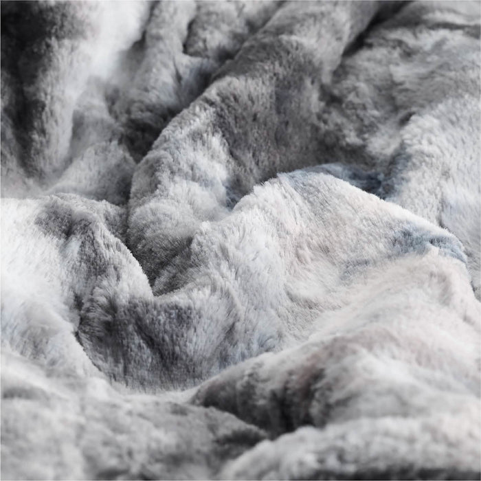 GentleSoft Faux Fur Sherpa Blanket in grey and white, close-up showing plush, cozy texture.