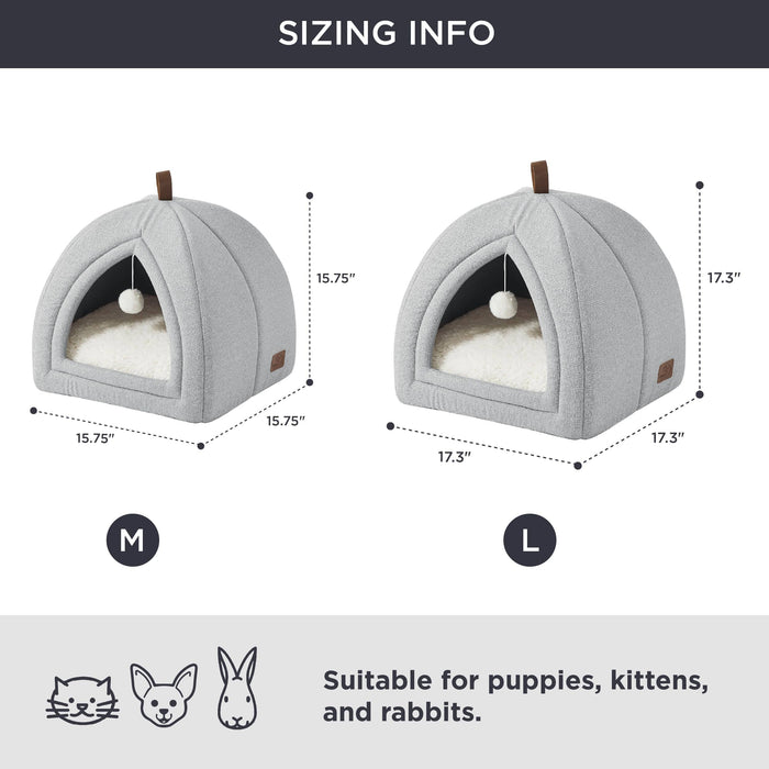 Gray faux-linen cat dog tents M & L sizing, dimensions, suitable for puppies, kittens, rabbits.