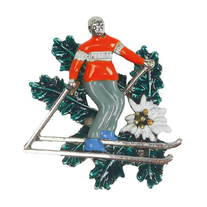 German Alps Alpine Skier Metal Hat Pin with Edelweiss - ScandinavianGiftOutlet