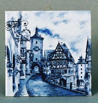 German Collectible Rothenberg Scene Blue Tile - ScandinavianGiftOutlet