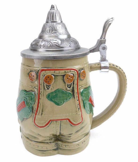 German Lederhosen Beer Stein with Lid - ScandinavianGiftOutlet