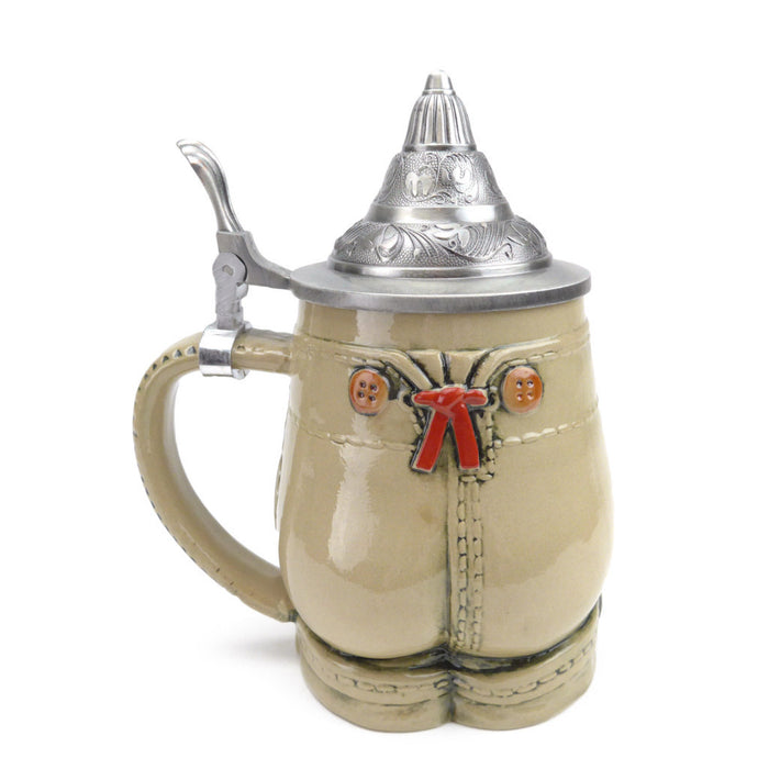 German Lederhosen Beer Stein with Lid - ScandinavianGiftOutlet