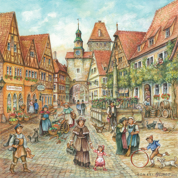 German Town Scene Ceramic Tile - ScandinavianGiftOutlet