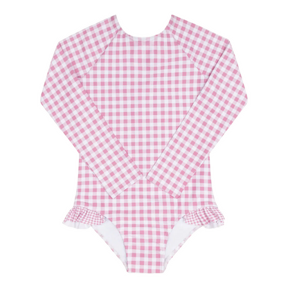 girls blush gingham rashguard one piece