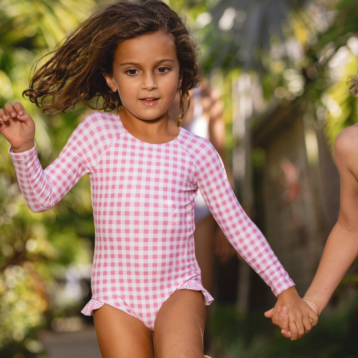 girls blush gingham rashguard one piece