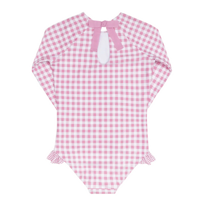 girls blush gingham rashguard one piece