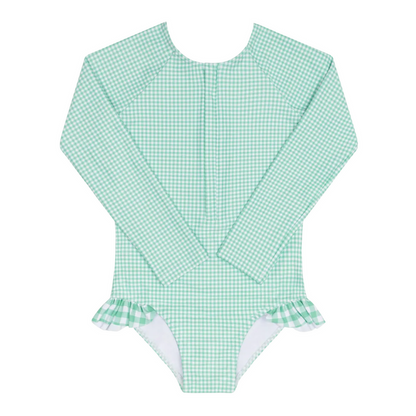 girls gustavia gingham front zip rashguard one piece