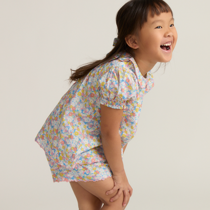 girls jasmine blossom puff sleeve top and short set