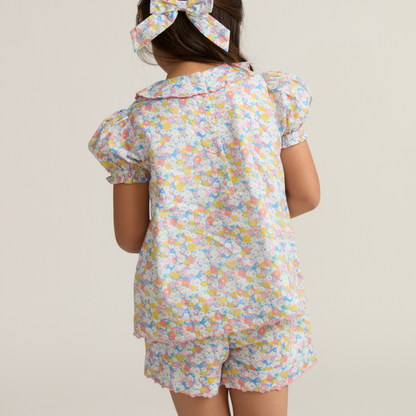 girls jasmine blossom puff sleeve top and short set