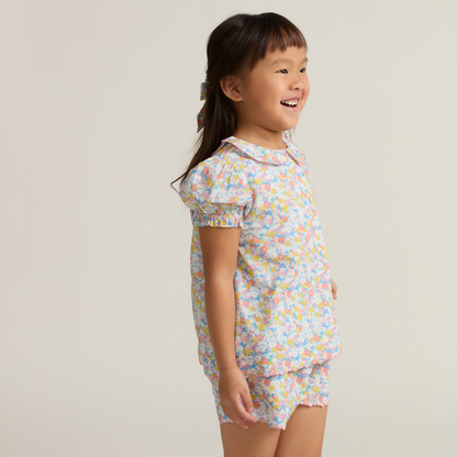 girls jasmine blossom puff sleeve top and short set
