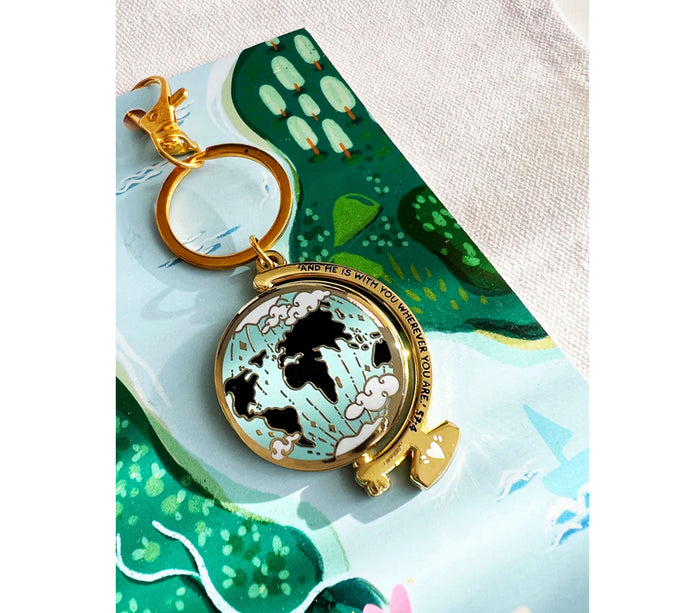 Globe Keyring "And He is with You Wherever You Are! Quote Lovin'