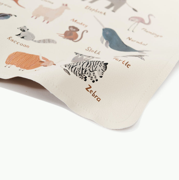 Animal Alphabet@Gathre deboss detail on the Animal Alphabet Mini Mat